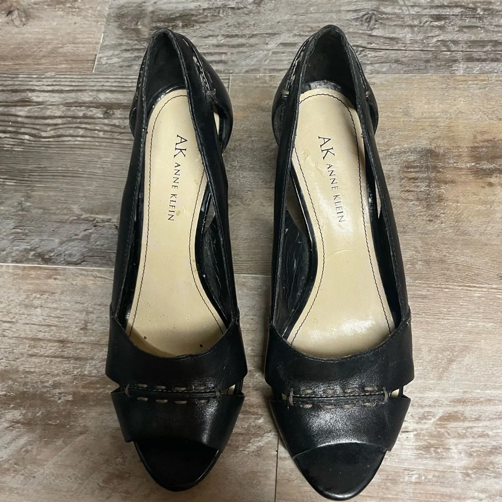 Anne Klein Black Open Toe Heels Women's Size 7.5